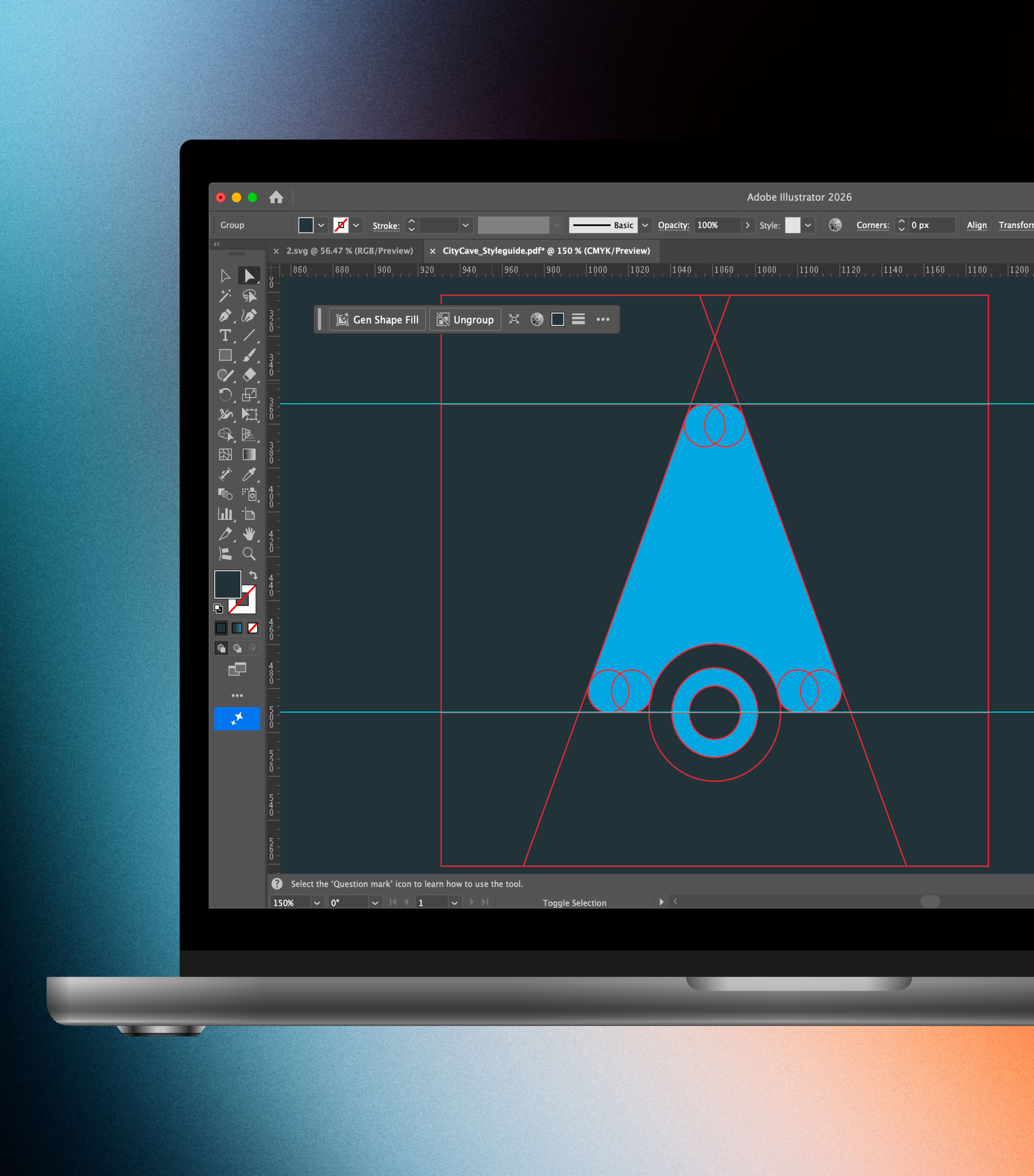 A computer with adobe illustrator open with City Cave branding