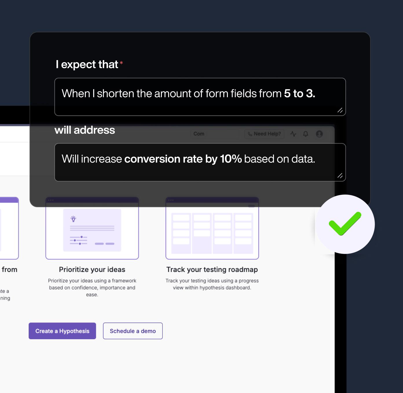 Hypothesis being formed in a modal pop up view.