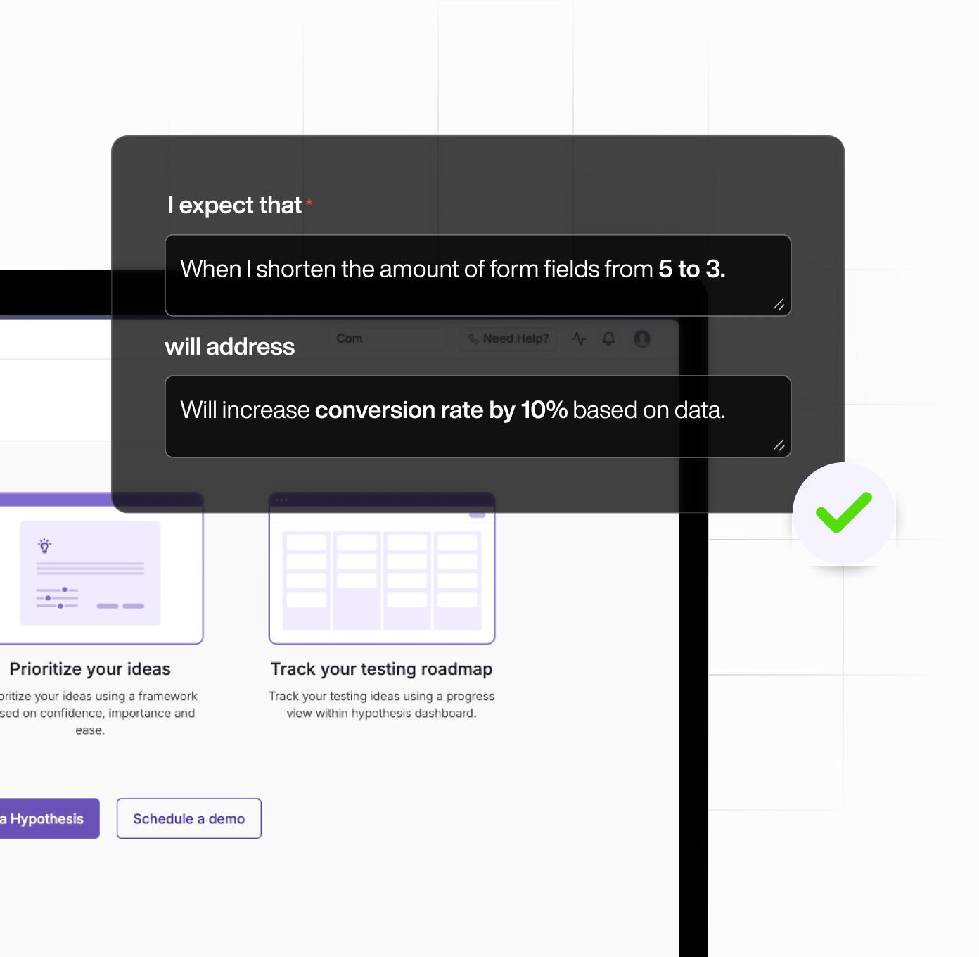 Hypothesis being formed in a modal pop up view.