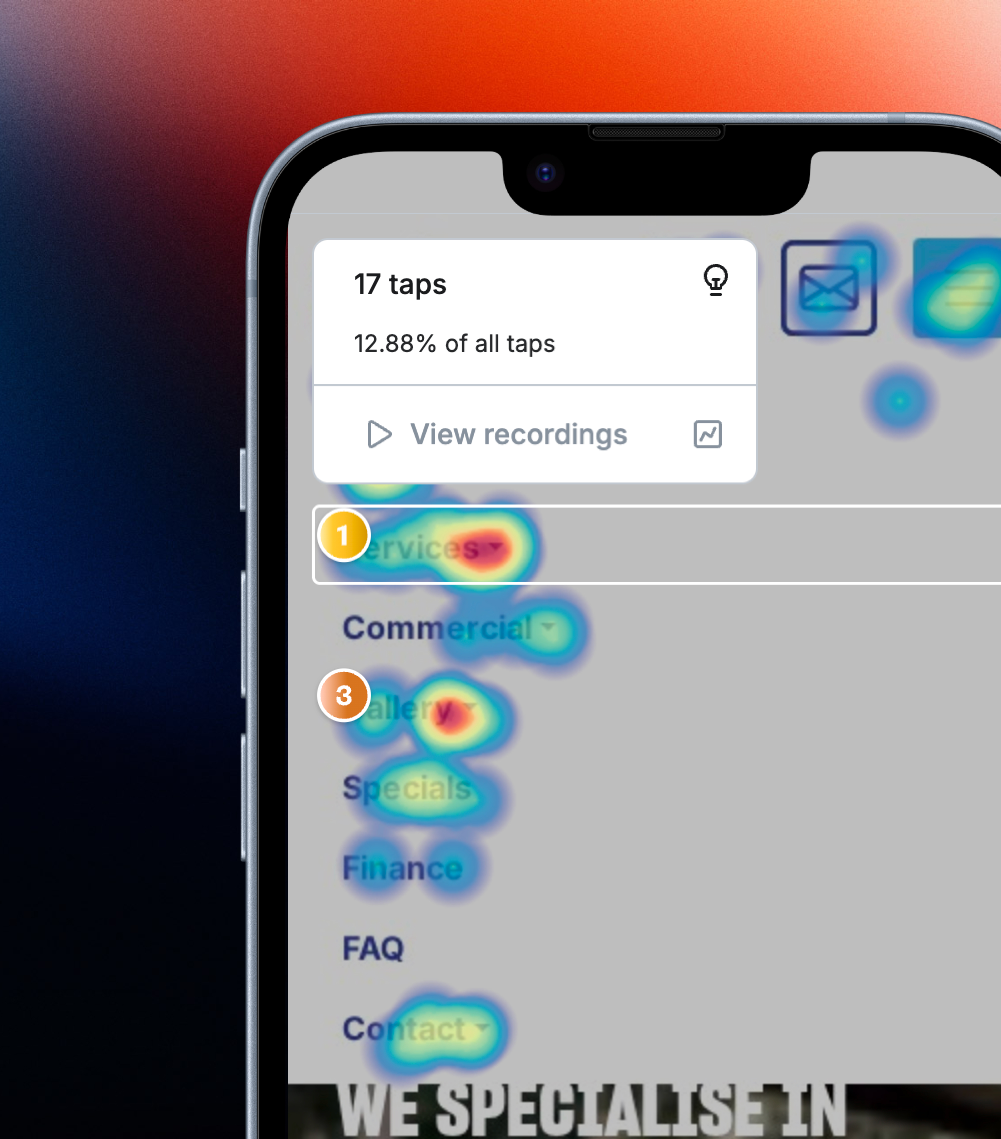 Iphone with heat tracking image showing user interaction
